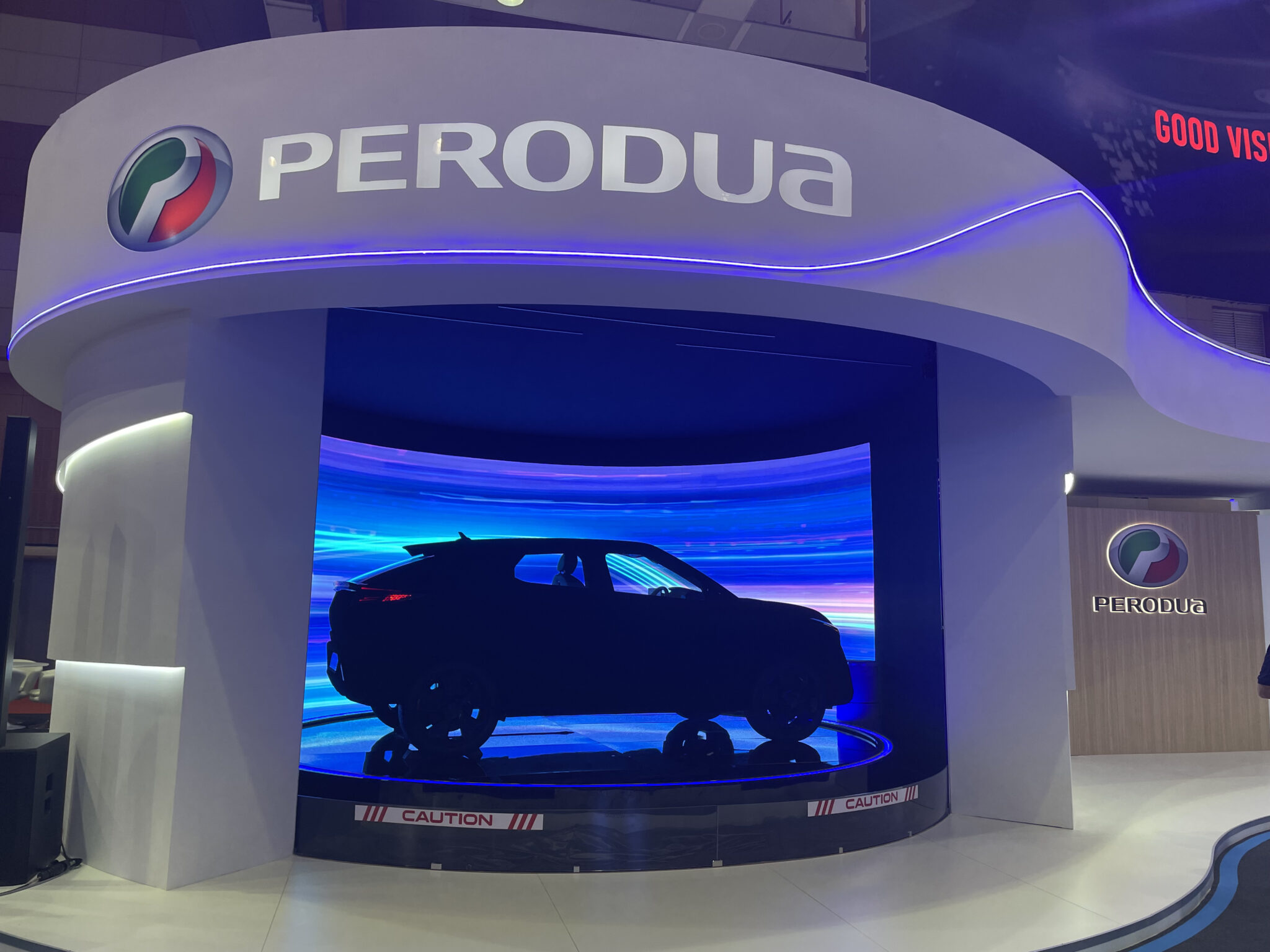 Perodua’s illuminated car display at Malaysia Autoshow2025.