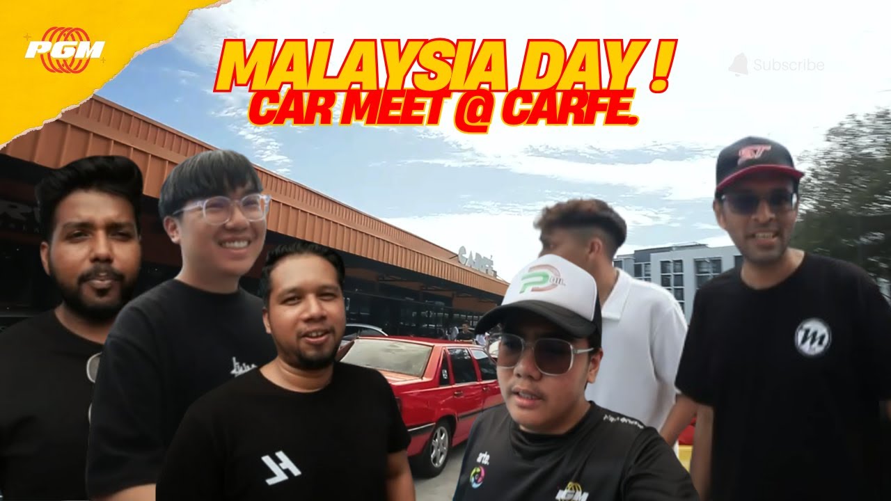 MDG community members beside a red car at CARFE PJ in Protongasm’s Malaysia Day meet video cover.
